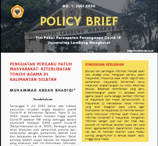 Policy Brief - Penguatan Perilaku Patuh Masyarakat: Keterlibatan Tokoh Agama di Kalimantan Selatan